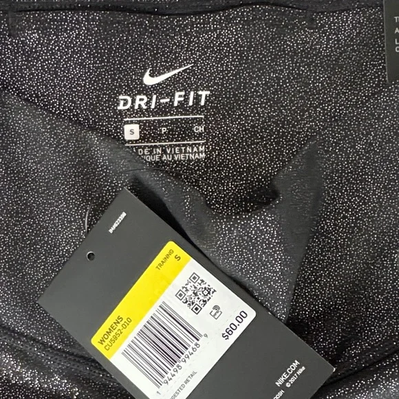 NWT Women’s Nike Tight Fit Mid-rise 7/8 Length Black and Silver Sparkle Leggings - Picture 2 of 7